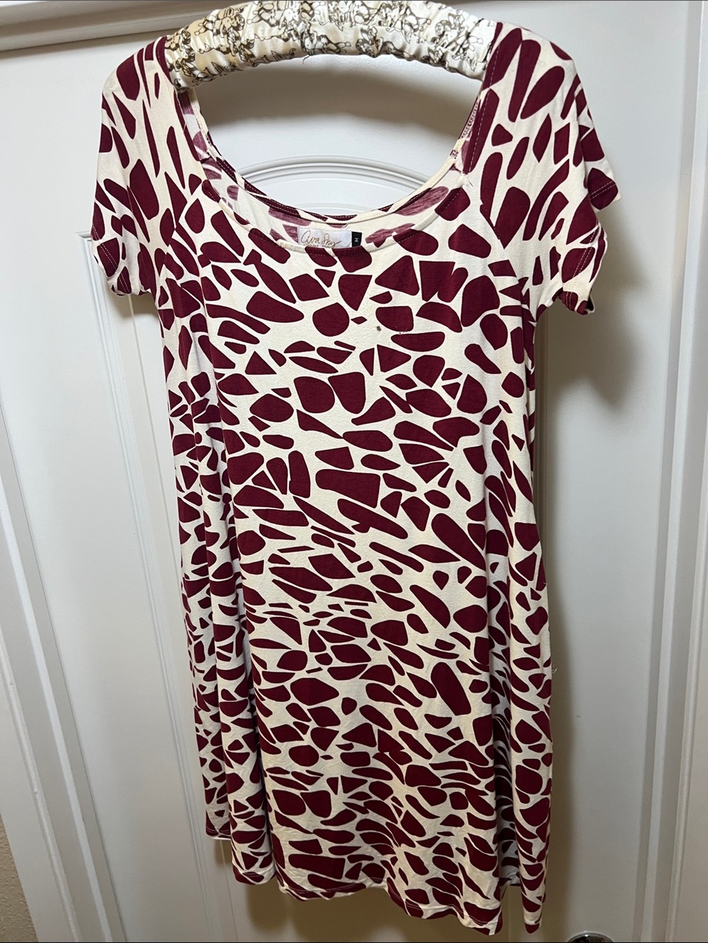 Ava Sky Cream and Burgundy Abstract Print Women’s Dress